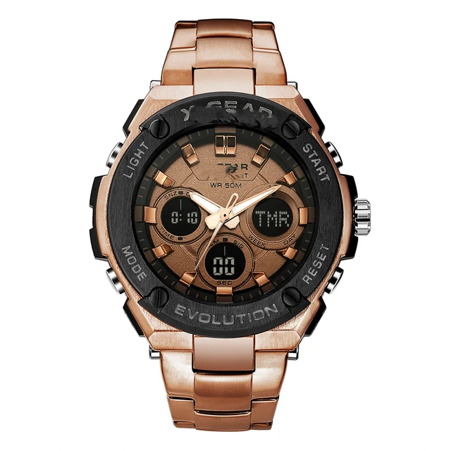 New stylish Stainless steel chain Sports Dual Time Watches for men