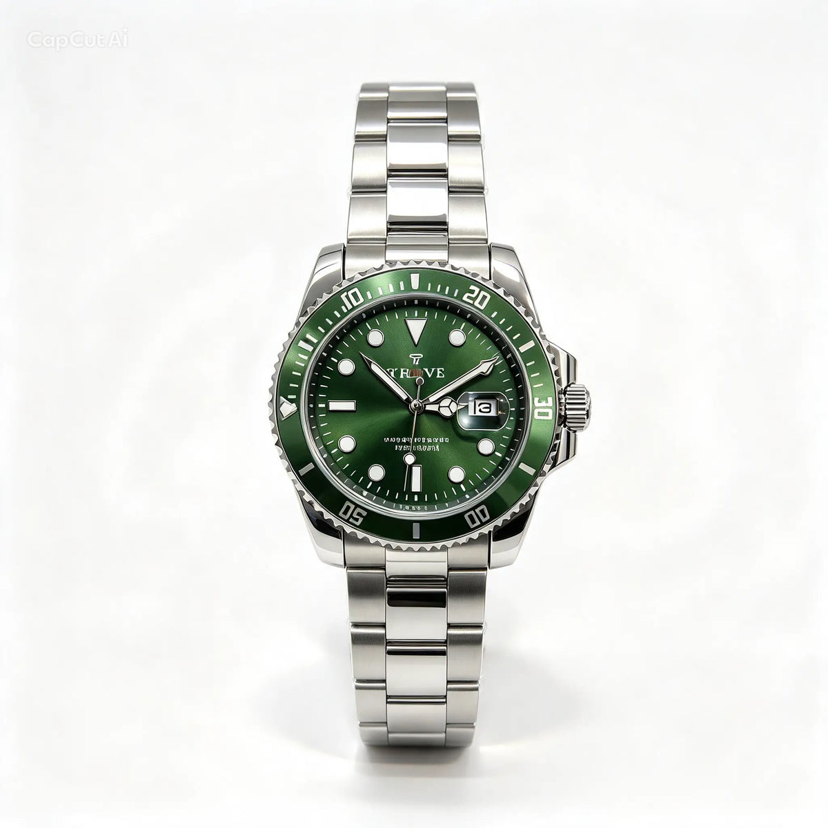Men's stainless steel watch with green dial and matching green bezel