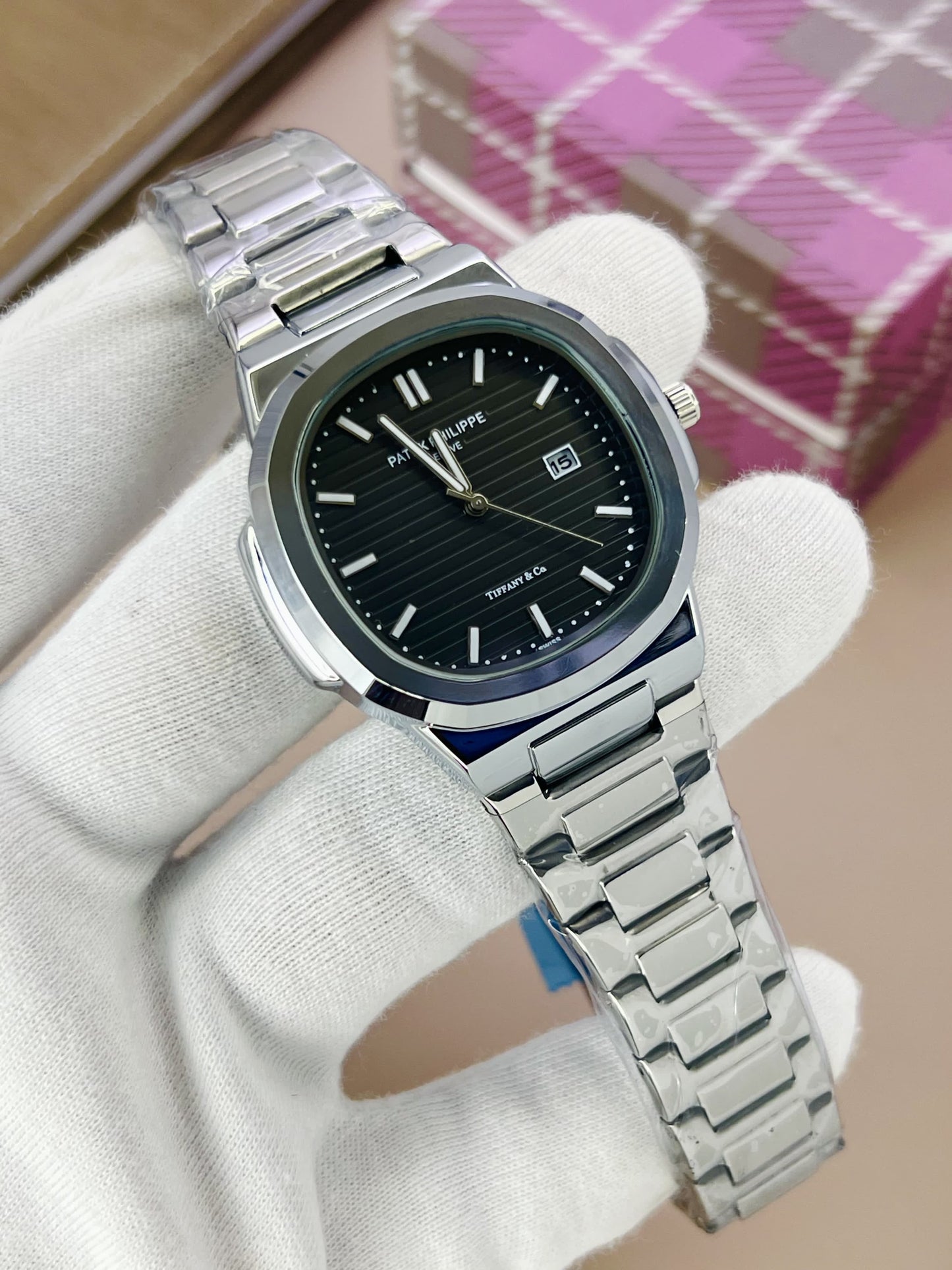 First Copy Pathic Philip Sliver Stainless steel chain watches for men