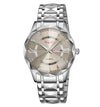 Men's diamond-cut waterproof wristwatch with beige dial and silver metal bracelet