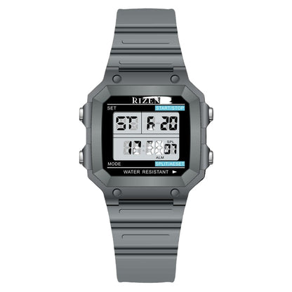 Rizen men's waterproof sports watch with grey rubber strap, digital display
