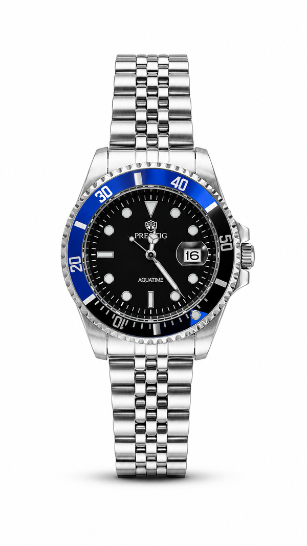 Proking Aquatime Diver Watch – Steel Bracelet | Black, Red & Blue Bezel
