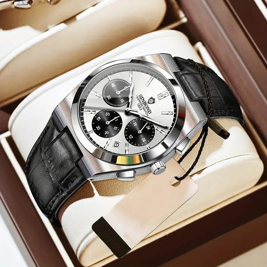 Waterproof binbond chrono working style Brand watch Pura leather strap Watch