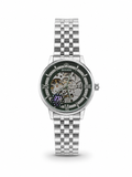 ZR Sapphire ladies skeleton automatic watch - blue dial full silver steel bracelet