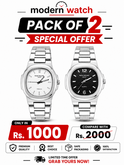 Two silver-tone wristwatches with metal bracelets, one white and one black dial