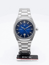 Men's weighted stainless steel watch with blue dial and metal bracelet