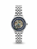 ZR Sapphire ladies skeleton automatic watch - black dial full silver steel bracelet