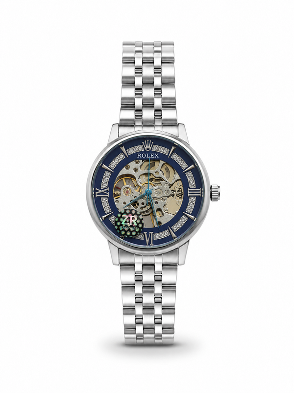 Skeleton Automatic Men's Watch – Full Silver Steel Bracelet