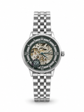 ZR Sapphire ladies skeleton automatic watch - silver/white dial full silver steel bracelet