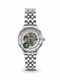 ZR Sapphire ladies skeleton automatic watch - green dial full silver steel bracelet