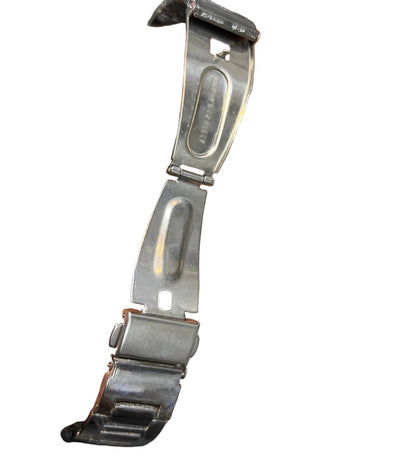 Dark gray leather-style watch strap with metal clasp and buckle