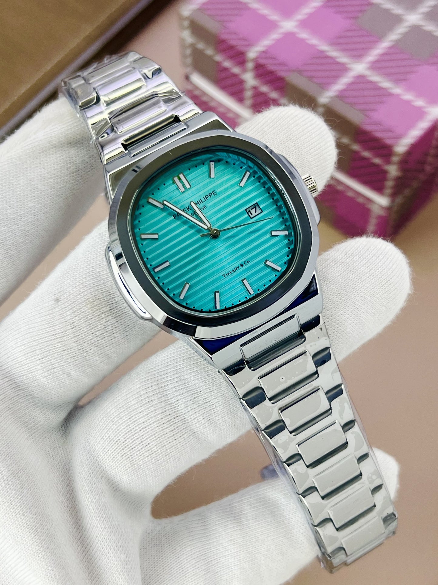 First Copy Pathic Philip Sliver Stainless steel chain watches for men