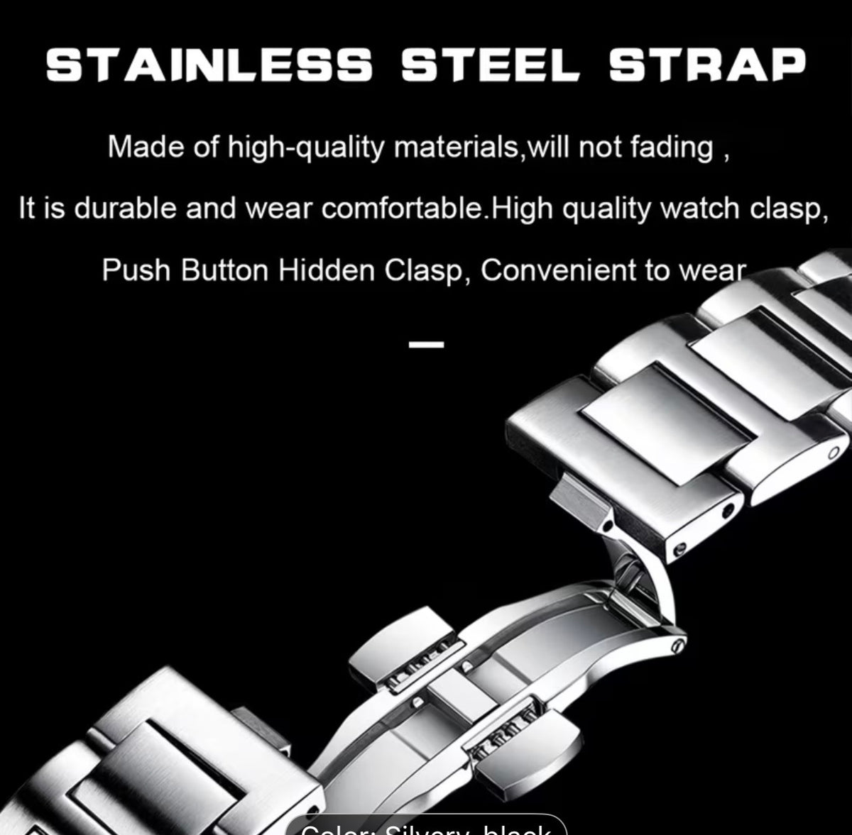 Men's stainless steel waterproof watch with green dial and link bracelet