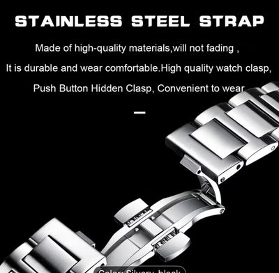 Men's stainless steel waterproof watch with green dial and link bracelet
