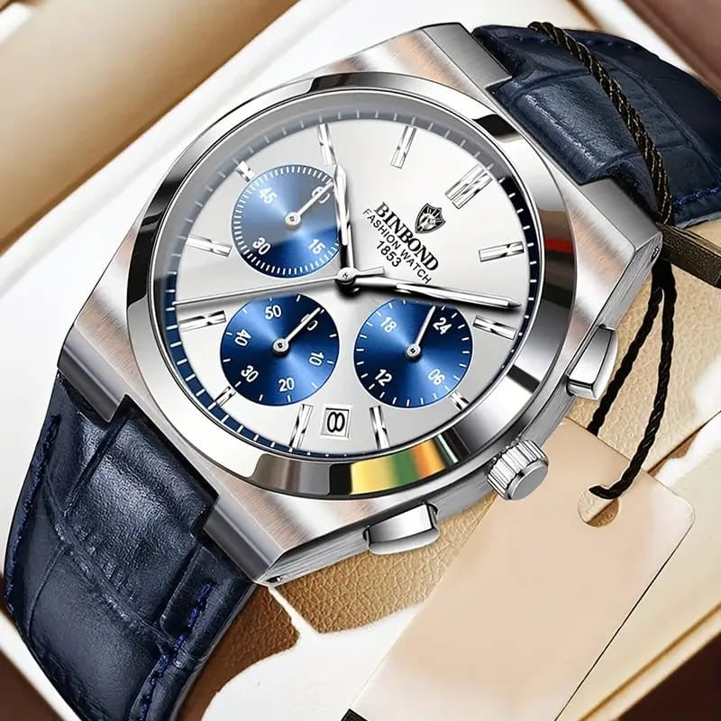 Waterproof binbond chrono working style Brand watch Pura leather strap Watch