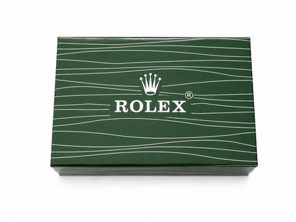 Green Rolex watch box with logo on front
