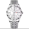 Men's diamond-cut waterproof watch, silver case with white dial and steel link bracelet