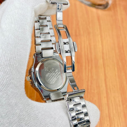 Men's stainless steel chain watch case back with crown and bracelet links