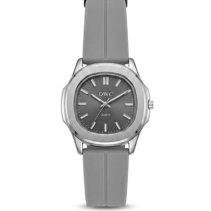 Men's quartz watch with gray silicone strap and gray dial, silver case