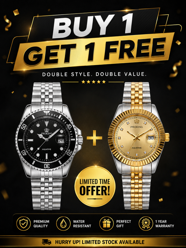 Proking Aquatime Diver Watch – Steel Bracelet | Black, Red & Blue Bezel