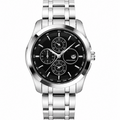 Men's Tissot silver watch with black chronograph dial and metal bracelet