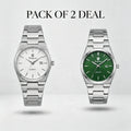 Compani Quartz Pack of 2 Watches - Grey and Black dial stainless steel bundle