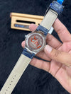 Martyn Master Lock men’s watch with blue leather strap and silver round case