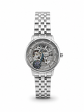 ZR Sapphire ladies skeleton automatic watch - white dial full silver steel bracelet