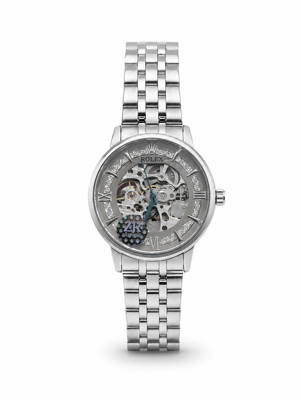 Skeleton Automatic Men's Watch – Full Silver Steel Bracelet
