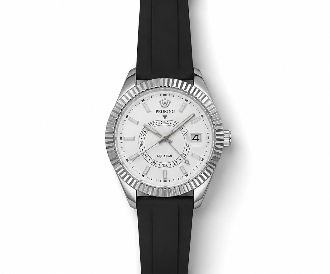 PORKING silicone strap men’s watch with silver-tone bezel and white dial