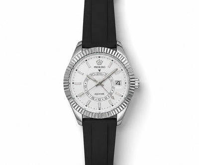 PORKING silicone strap men’s watch with silver-tone bezel and white dial