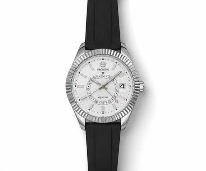 PORKING silicone strap men’s watch with silver-tone bezel and white dial