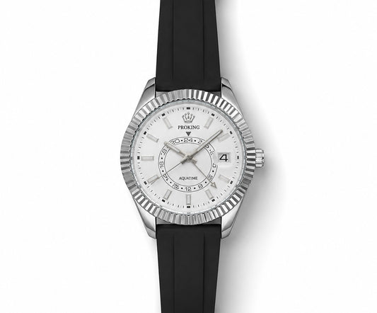 PORKING silicone strap men’s watch with silver-tone bezel and white dial