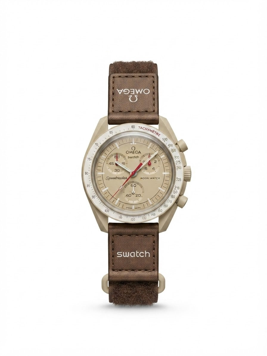 Chronograph watch with brown leather strap and silver-tone round case