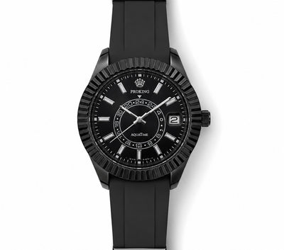 PORKING silicone strap men’s watch with black case, black dial, and black band