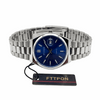 Fitpon waterproof men's fashion watch, blue dial with steel link bracelet