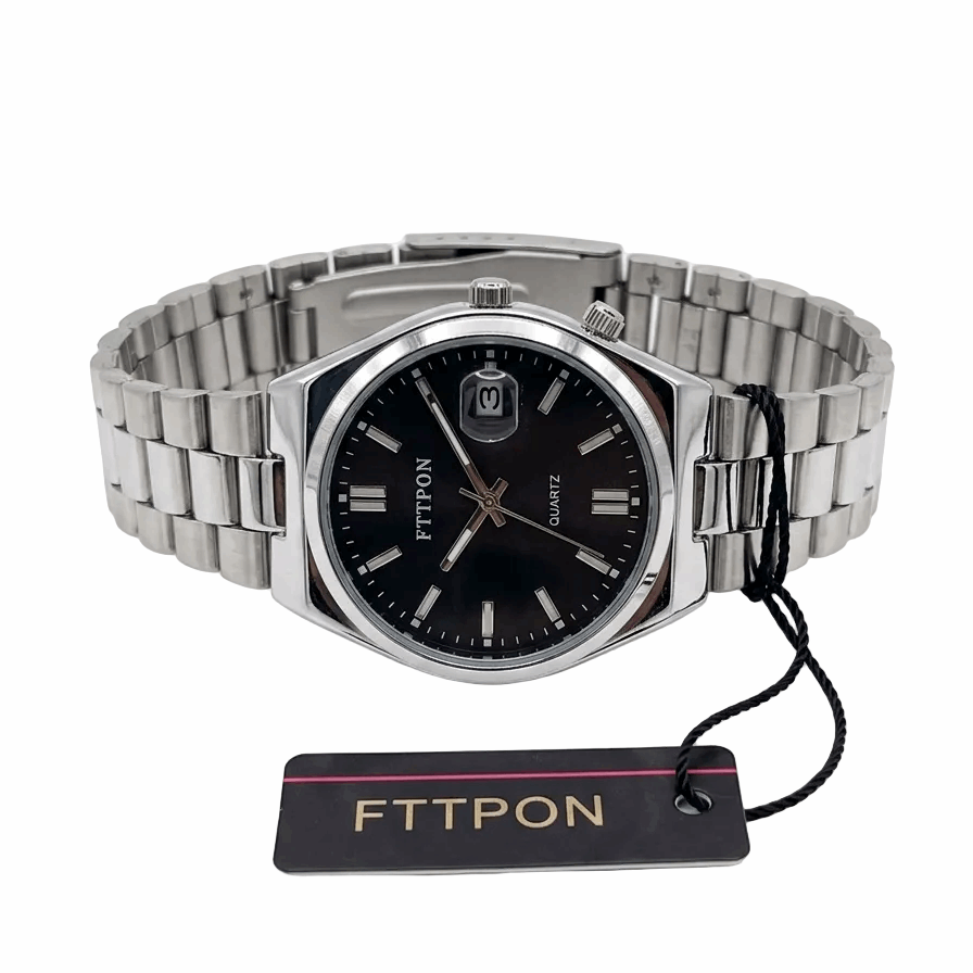 Fitpon waterproof men's fashion watch, silver dial and stainless steel bracelet