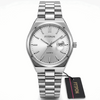 Fitpon waterproof men's watch, silver dial with date window, steel link bracelet