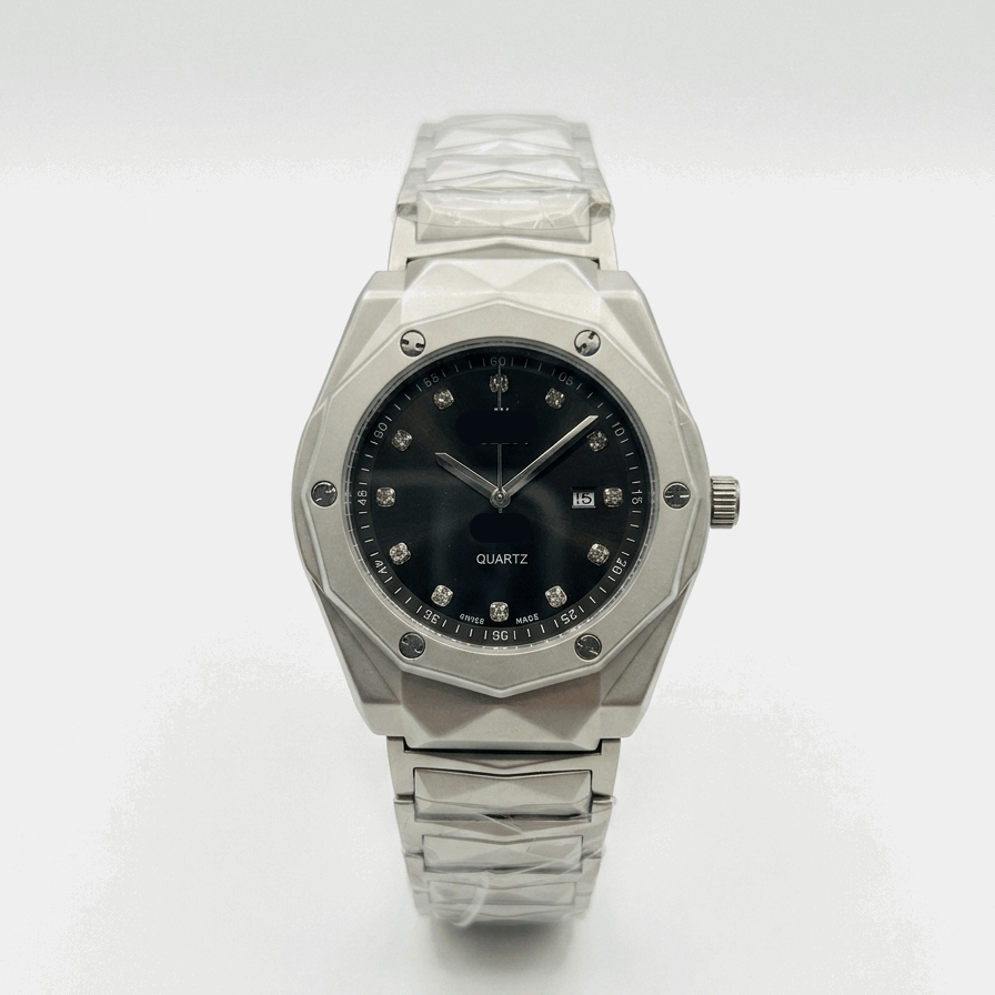 HB-lot Sami auto diamond-cut metal wristwatch with brown chronograph dial