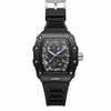 Men's sport skeleton watch with black silicone strap and black dial