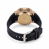 Casio G-Shock watch with rose-gold caseback and black silicone strap with buckle