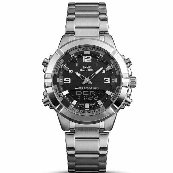 SKMEI Dual Time Stainless Steel Watch World Time men watch