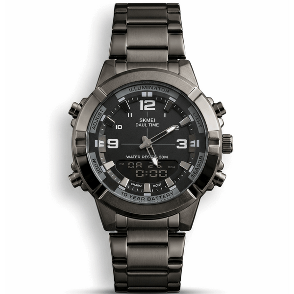 SKMEI Dual Time Stainless Steel Watch World Time men watch