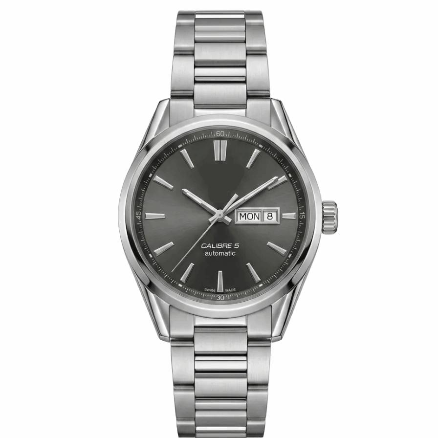 Men's automatic steel watch with black dial and date window
