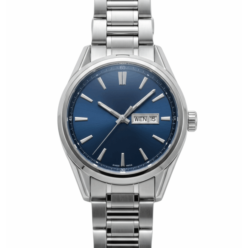 Men's automatic steel watch with black dial and date window