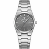 Stainless steel quartz watch with gray dial, date window, metal link bracelet