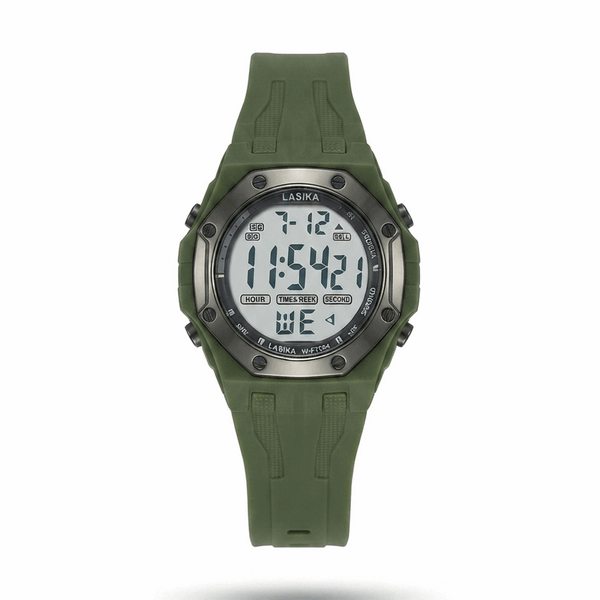 Lasika 7004  Digital Sports Watch – Black & Green Silicone Band
