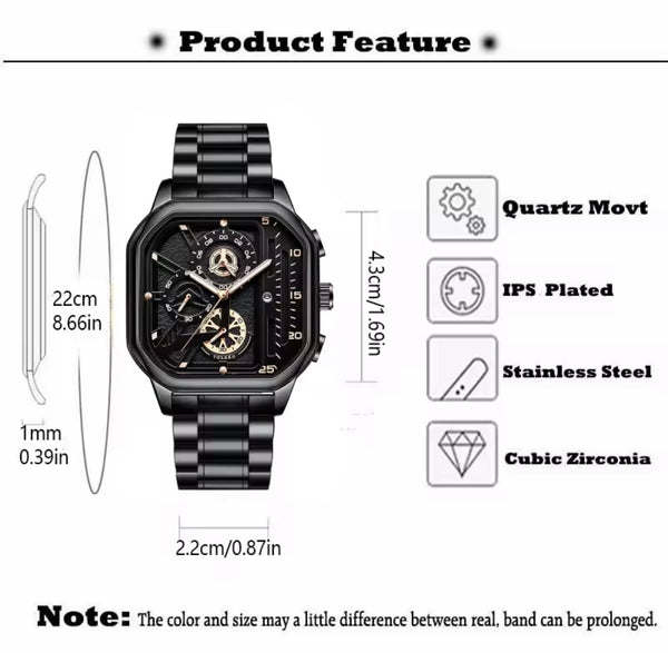 Waterproof Chronograph Square Mens Watch - Modern Watch