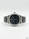 Men's leather watch with gray strap and black dial, silver-tone round case