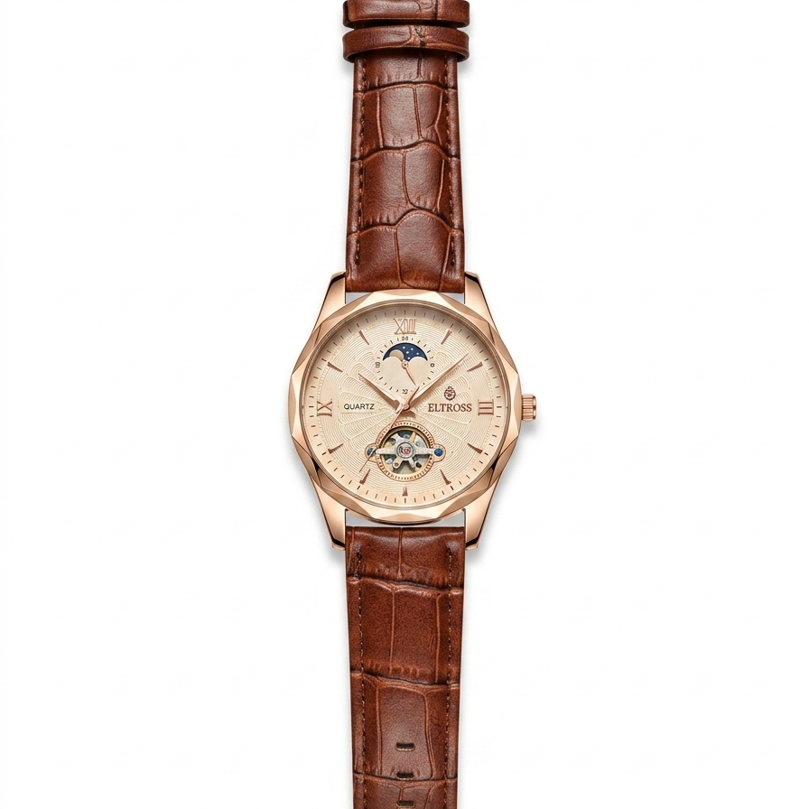 Fitros Diamond Leather Strap Mens Watch